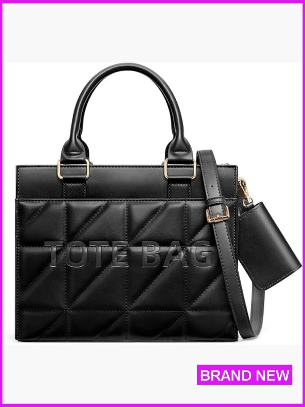 Quilted Tote Bag with Crossbody Strap Structured Satchel Handbag Work Office